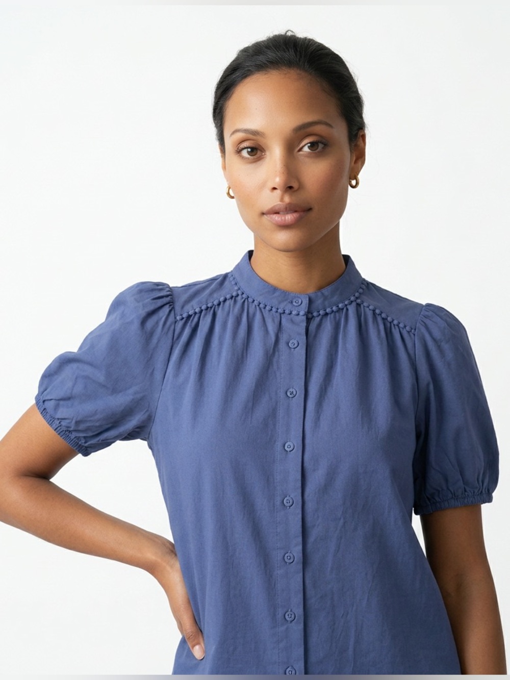 100% cotton Short-Sleeve Button Front Top/Neutral/Minimalist/Office/Casual/Chic